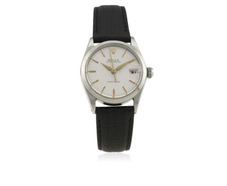 A MID SIZE STAINLESS STEEL ROLEX OYSTERDATE PRECISION WRIST WATCH CIRCA 1965, REF. 6466
D: Silver dial with gilt batons &amp;