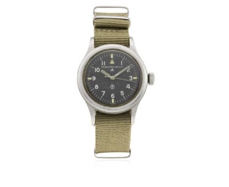 A GENTLEMAN'S STAINLESS STEEL BRITISH MILITARY IWC MARK 11 RAF&nbsp;PILOTS WRIST WATCH DATED 1950
D: Black dial with Arabic n