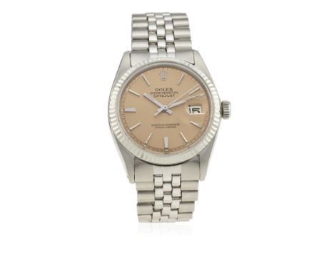 A GENTLEMAN'S STEEL &amp; WHITE GOLD ROLEX OYSTER PERPETUAL DATEJUST BRACELET WATCH CIRCA 1963, REF. 1601&nbsp;
D: Salmon pin