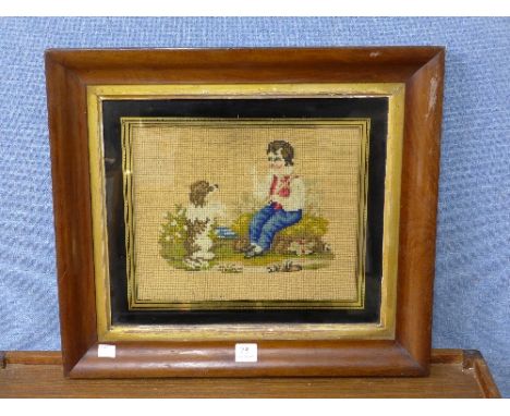 A Victorian woolwork tapestry, walnut frame