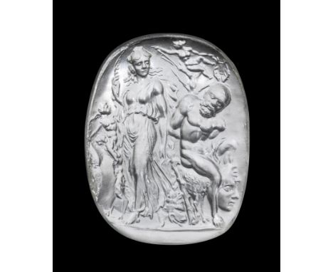 A GRAND TOUR GLASS CAST IMPRESSION. MYTHOLOGICAL SCENE. 18th - 19th century25x32x6,5 mmOn the right, Hercules seated on his l