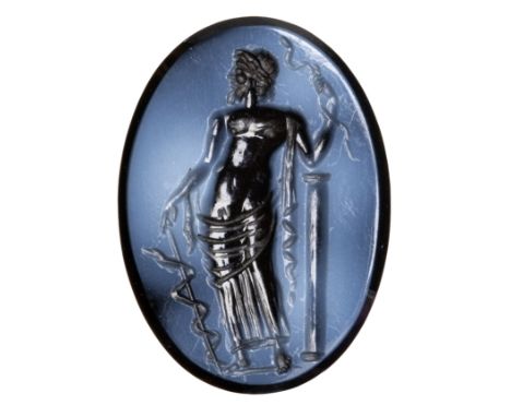 A NEOCLASSICAL NICOLO INTAGLIO SIGNED MICHELINI. AESCULAPIUS. 19th century15x20x2 mmOn the back of the gem, the typical signa