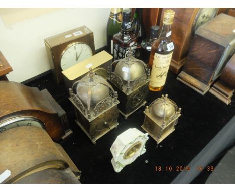 Three brass lantern clocks and three others A/F