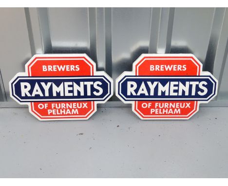Pair of enamel RAYMENTS (13" x 9" each) - enamel single sided flanged advertising sign
