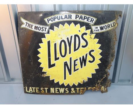 LLOYD'S NEWS (36" x 30") - enamel single sided advertising sign