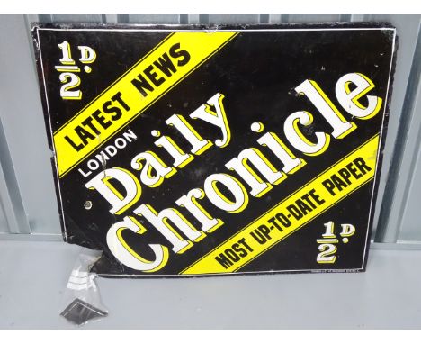 DAILY CHRONICLE (36" x 30")- enamel advertising sign - broken corner, detached but present