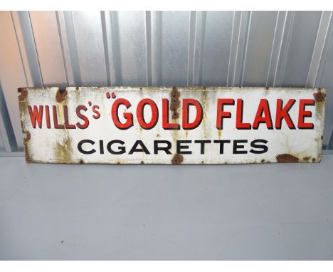 WILLS'S GOLD FLAKE CIGARETTES (602 x 15")- white enamel advertising sign with red and black lettering