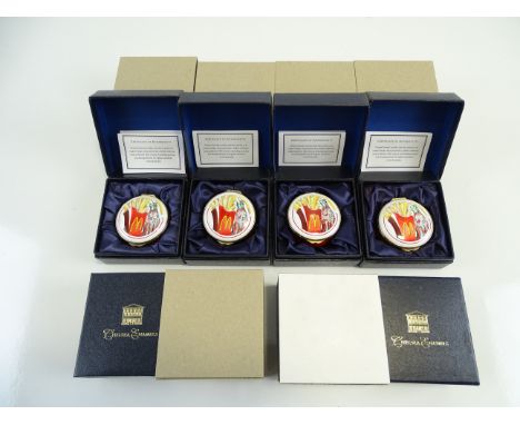 A group of enamel lidded round pill boxes by Chelsea Enamels with a MCDONALDS / COCA-COLA image (6)