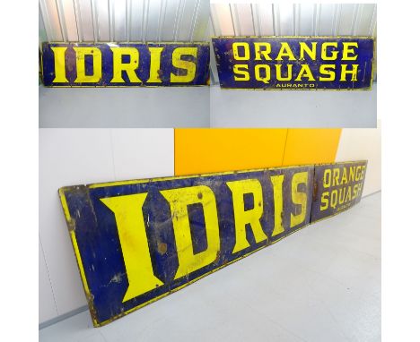 IDRIS ORANGE SQUASH (84" x 23" and 66" x 23") - enamel single sided advertising sign - two sections designed to be displayed 