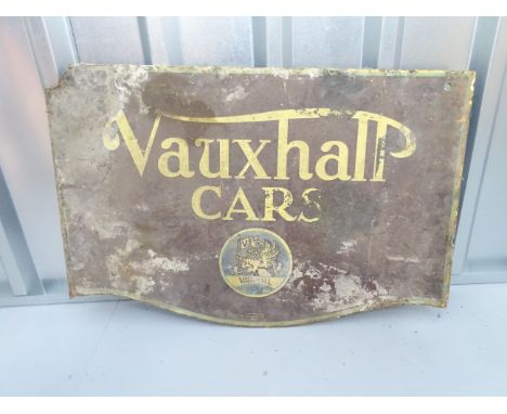 VAUXHALL CARS (30" x 20" at widest point) - enamel double sided advertising sign