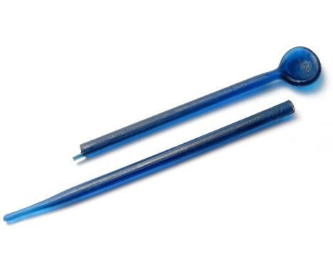Roman Glass Spoon. Circa 3rd century AD. Glass, 2.53 g, 127.78 mm. A blue glass cosmetic spoon consisting of a small bowl and