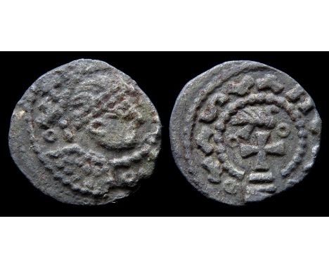 Series BI Sceattas. Circa 7th century AD. Silver, 1.20 g, 13.09 mm. Diademed bust right, shoulders outside beaded circle, blu