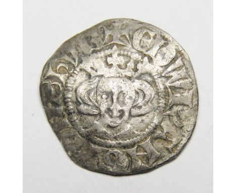 Edward I Penny Circa, 1280. Silver, 1.35 g, 18.40 mm. Crowned facing bust, +EDWR ANGL DNS HYB. R. Cross with pellets in each 