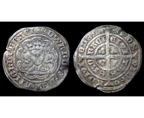 Edward III Halfgroat. Pre-treaty period, 1351-61. Silver, 2.08 g, 23.28 mm. Crowned facing bust, +EDWARDVS REX ANGLI Z FRACI.