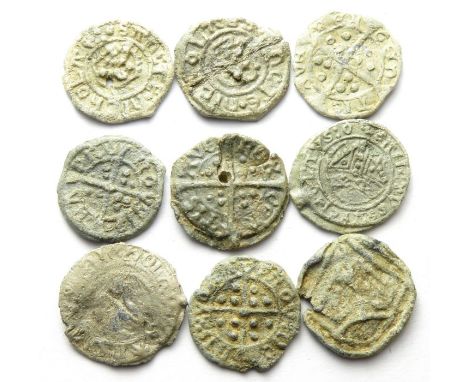 Medieval Lead Tokens Circa, 15th century AD. A group of Boy Bishop penny token of various types modelled on the silver penny 
