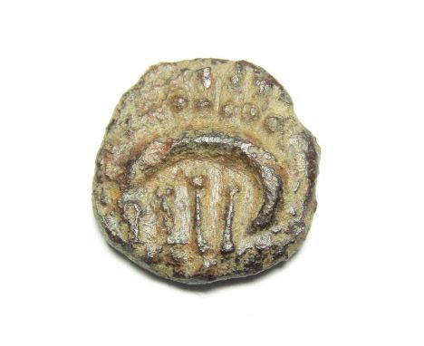 Anglo-Saxon Sceattas Circa, 695-740 AD. Silver, 1.02 g, 11.60 mm. Degraded head enclosing three bars. R. Votive standard encl