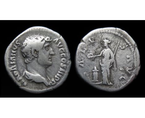 Hadrian Denarius Rome, AD 134-138. Silver, 2.86 g, 17.30 mm. Bare headed bust right, HADRIANVS AVG COS III P P. R. SALVS AVG,