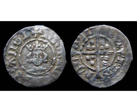 Richard II Halfpenny Circa, 1377-99 AD. Silver, 0.45 g, 15 mm. Crowned facing bust, +RICARD REX ANGL. R. Cross with pellets i