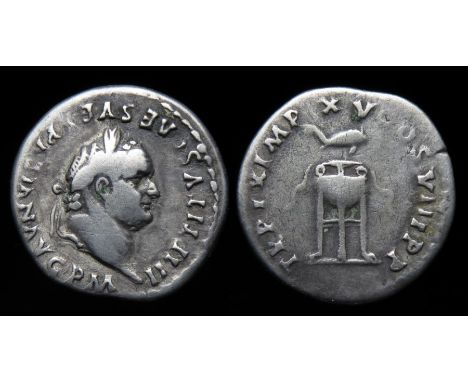 Titus Denarius Rome, AD 80. Silver, 2.95 g, 18.13 mm. Laureate bust right, IMP TITVS CAES VESPASIAN AVG PM. R. T R P IX IMP X