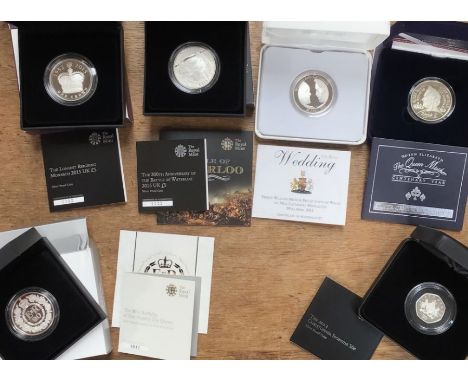 Royal Mint Silver Proof Coins in Original Cases with Certificates, including 2016 90th Birthday £5 coin, 2015 Longest Reignin