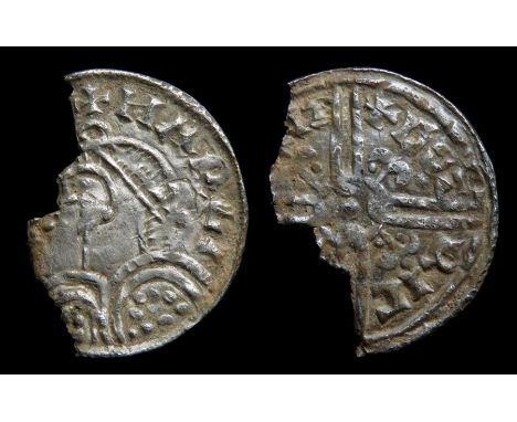 Harold I Penny Circa, 1038-1040 AD. Silver, 0.69 g, 18.34 mm. Diademed bust left wearing armour. Sceptre in front, +HAROLD RE
