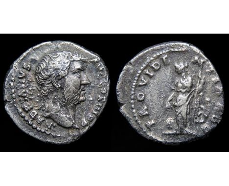 Hadrian Denarius Circa, 133 AD. Silver, 2.66 g, 17.97 mm. Bare head right, HADRIANVS AVG COS III P P. R. PROVIDENTIA AVG, Pro