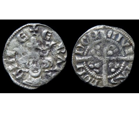 Edward I Farthing. Circa 1280. Silver, 0.34 g, 10.68 mm. Crowned facing bust, +E R ANGLIE. R. Cross with pellets in each quar