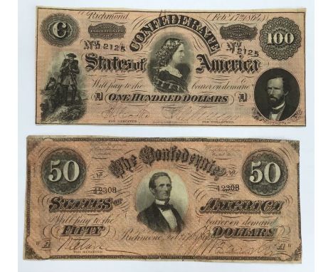 Confederate States of America Richmond February 17th 1864 50 Dollar Banknote W A plate letters, printer K & B (S.C), number 4