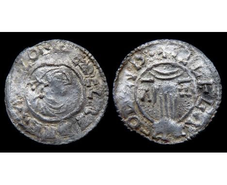 Aethelred II Penny.  Circa, 978-1016. Silver, 1.50 g, 20.51 mm. First hand type. Diademed bust right, +EDELRED REX ANGLO. R. 