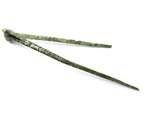 A Pair of Roman Dividers. Circa 1st-4th century AD. Copper-alloy, 142mm x 22mm x 12mm, 21.4g. A scarce item from Roman Britai