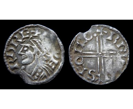 Edward The Confessor Penny.  Small flan. Circa, 1048-1050 AD. Silver, 1.00 g, 14.05 mm. Diademed bust left, +EDWERD REX. R. V