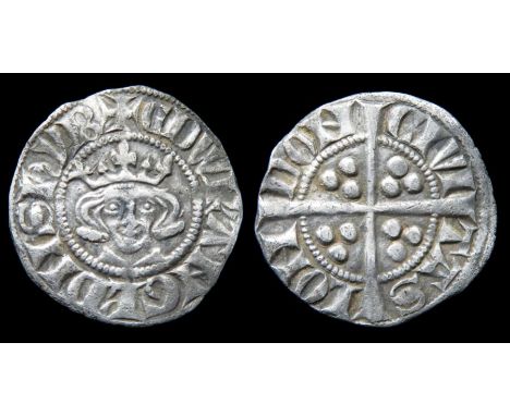 Edward I Penny.  Circa, 1282-9. Silver, 1.36 g, 18.47 mm. Crowned facing bust, +EDW R ANGL DNS HYB. R. Cross with pellets in 
