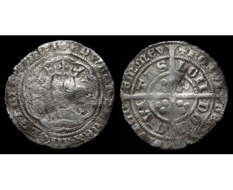Edward III Groat Pre-treaty period, 1351-77. Silver, 4.1 g, 27 mm. Crowned facing bust, +EDWARD D G REX ANGL Z FRANC D HYB. R