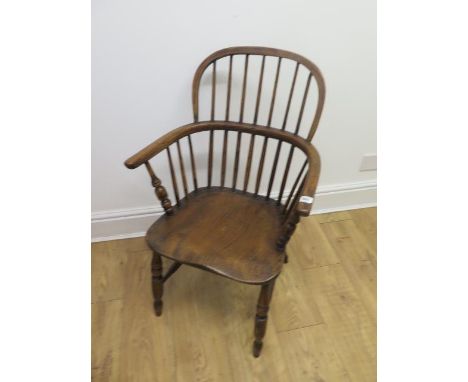 A 19th century ash and elm stick back Windsor chair - Height 89cm, seat height approx 43cm with good colour and patina 