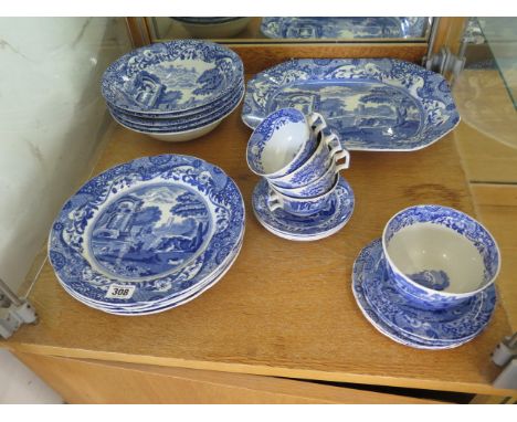 A collection of Copeland Spodes Italian tableware including four teacups and saucers, four side plates, 5 x 27cm plates, 5 x 