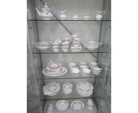 A large Royal Albert Brigadoon bone China dinner/tea service - 17 cups/saucers, two lidded tureens, 12 dinner plates, bowls, 