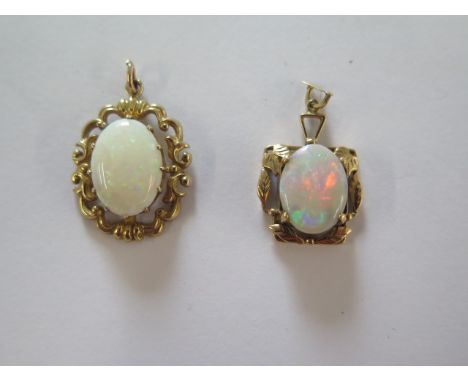 Two 9ct yellow gold opal pendants 27mm tall - total weight approx 5.2 grams - both good condition 