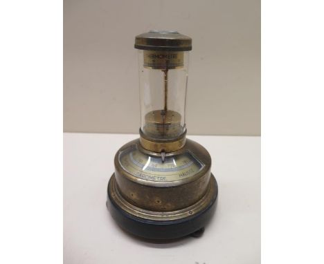 A French Meteo-Tour desk barometer, Thermometer, Hygrometer and compass - Height 18cm - glass cylinder cracked otherwise reas