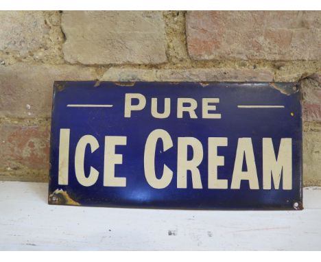 A small Pure Ice Cream shop advertising enamel sign - 16cm x 31cm - some chipping mainly to edges, colours good 