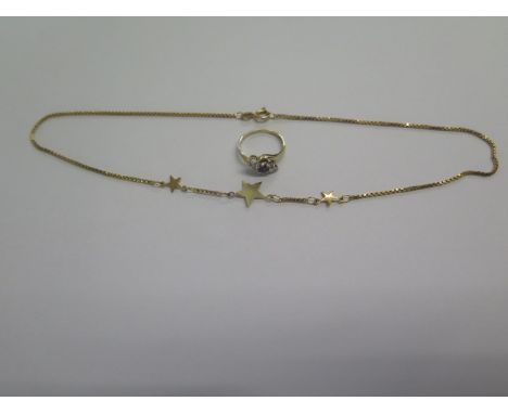 A 9ct yellow gold 38cm necklace and a 9ct ring size J - total weight approx 5.9 grams 