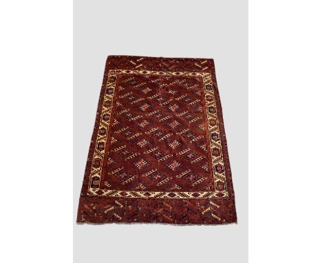 Yomut Turkmen dyrnak gul carpet, (reduced in length) Turkmenistan, early 20th century, 8ft. 10in. X 6ft. 1in. 2.69m. X 1.86m.