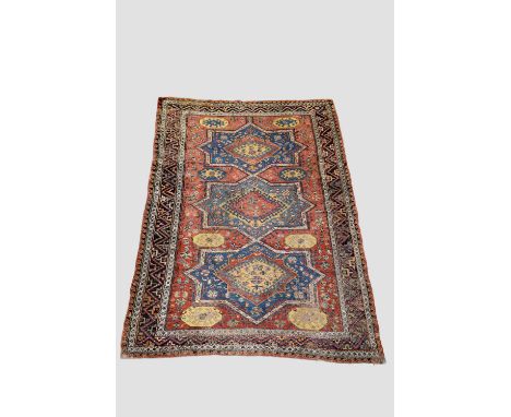 Attractive Kuba sumac star-medallion carpet, north east Caucasus, circa 1870s, 8ft. 7in. X 6ft. 2in. 2.62m. X 1.88m. Overall 