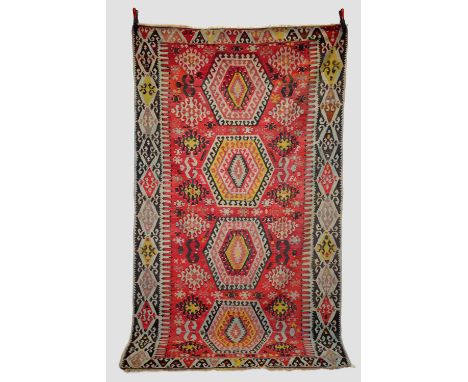 Attractive Konya kelim, central Anatolia, late 19th/early 20th century, 9ft. 9in. X 5ft. 7in. 2.97m. X 1.70m. Corrosion to da