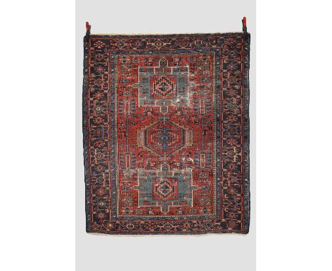 Karaja rug, north west Persia, circa 1930s-40s, 5ft. 11in. X 4ft. 11in. 1.80m. X 1.50m. Overall wear, heavy in places, slight