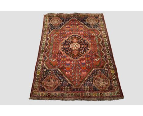 Abadeh carpet, Fars, south west Persia, circa 1950s-60s, 9ft. 5in. X 6ft. 6in. 2.87m. X 1.98m. Slight colour run in main bord