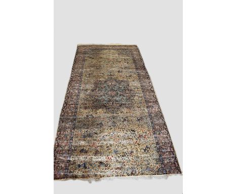 Very finely woven large Indian silk hunting carpet, in unfinished condition, probably Kashmiri, mid-20th century, 20ft. 5in. 