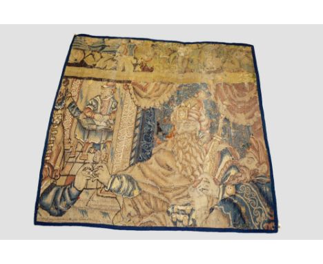 Pictorial tapestry fragment depicting King Solomon, European, 17th century, 3ft. 9in. X 3ft. 11in. 1.14m. X 1.20m. Overall we