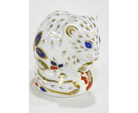 A Royal Crown Derby porcelain Derby Doormouse paperweight, printed marks and red with gold button, 7cm high.  (boxed)