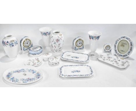 Various Wedgwood Rosehip pattern china, vase, 17cm high, Angela pattern mantel clock, various other Wedgwood.  (a quantity, b