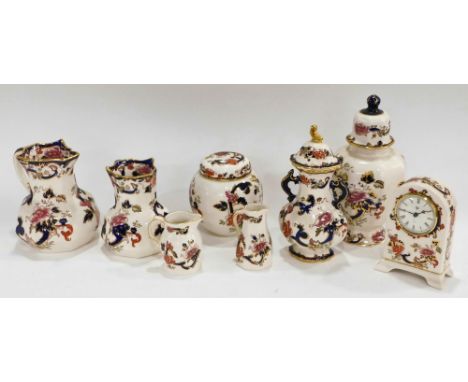 Various Mason's Ironstone Mandalay pattern china, comprising dome clock mantel clock, 16cm high, lidded vase, jug, another sm